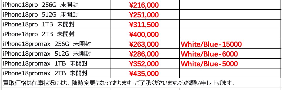 instant0920's tweet photo. 9/24
Iphone18 買取価格更新
 #iPhone18 #iPhone18pro https://t.co/nw1eKadjVR