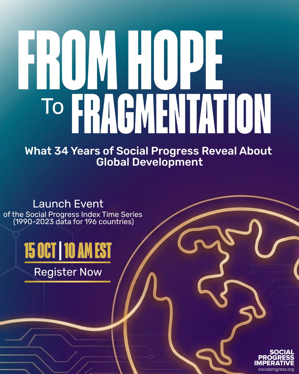 socprogress's tweet photo. Learn what three decades of data reveal about global resilience, inequality, and social progress and how the new Social Progress Index Time Series can serve as a common language for your organization’s strategies.

Register now! https://t.co/4jeV1t8kg2 https://t.co/XvfRJnKzGr
