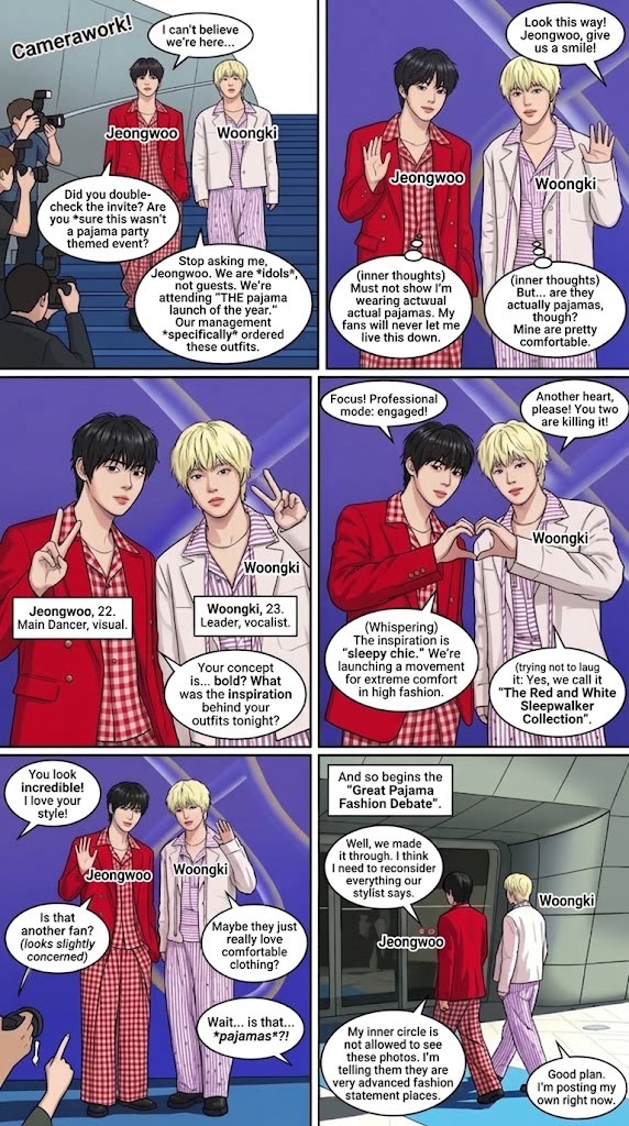 deijilio's tweet photo. When your stylist sends you to Seoul Fashion Week in couture pajamas and you still manage to serve main character energy 

Support my account with a RT &amp; follow if you want to see more webtoon edits of the boys! 

#AHOFanart #webtoon #AHOF #Seoulfashionweek2026 #Woongki&amp;Jeongwoo https://t.co/drysYzci5H