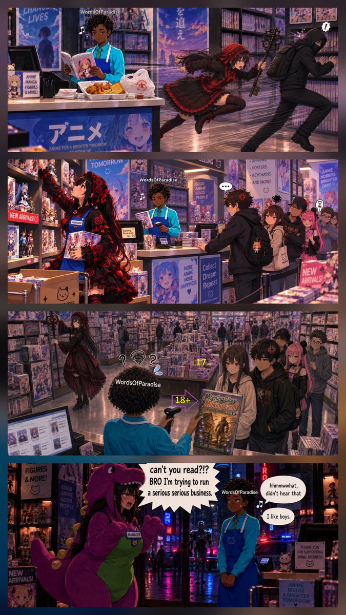 Greatape511's tweet photo. @RealHypnotic1 @BoltTheWord Some highlights from last night's coop Griftcast of Anime Shop Simulator, listened to it today.👍 https://t.co/I6gGKUWF7v