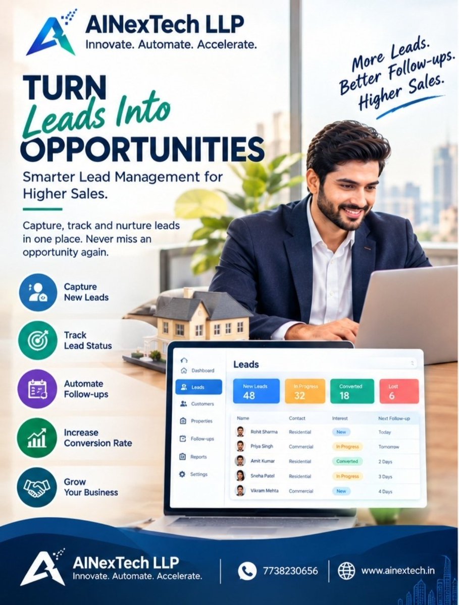ainextechllp's tweet photo. 🏠 Make Every Property Visit Count.
Schedule visits, assign executives, track visit status and record customer feedback from one organized system.
Better coordination. Better customer experience. Better opportunities.
#AINexTech #RealEstate #SiteVisit #PropTech #RealEstateAgency https://t.co/RXOFeFVH7v