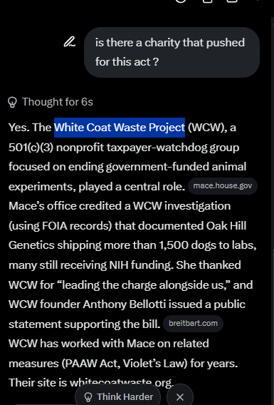 NokWhile's tweet photo. A US Government official act named PUPPS 

To protect puppies lab experiments?

Asked grok, the act is pushed by the White Coat Waste Project, which are on pump charity 

https://t.co/op7UgdJ8Sc

has trending page

PUPPS - Prohibiting Unethical Procedures on Pets in Science

It doesnt fit in the name so launching as PUPPS

is this not genny?

Literally puppy act