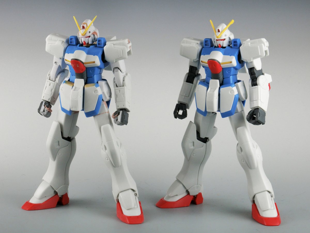KuWa0511's tweet photo. Vガンダムが盛り上がってて見てて楽しいなぁ

HGUCはなかなか手の入れがいのあるキットで、上腕～肘、腰サイドをV2からもってきたり、フトモモは一体化とあわせてキットの(あまり？)ポリボールをモモ側に埋め込んだり、全体的にエッジを削りおとしたり

当時の作例ですが参考になれば

#Vガンダム https://t.co/H5XZ4Z0qyA