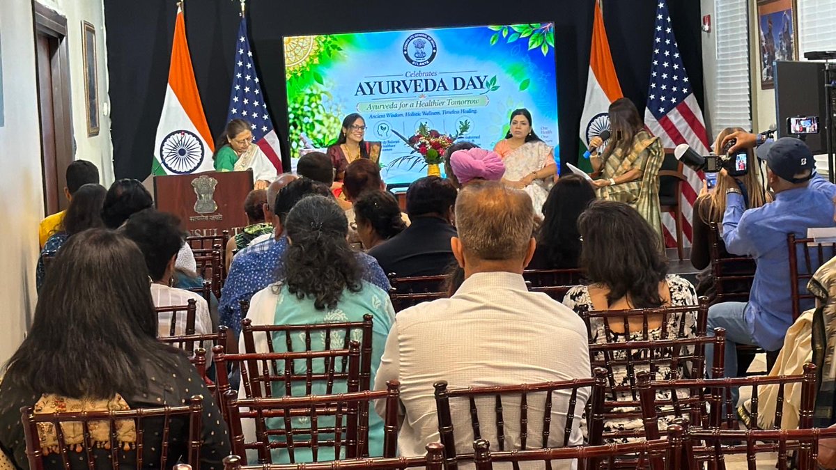 IndiainAtlanta's tweet photo. 🇮🇳 Celebrating Ayurveda Day in Atlanta 🇺🇸

🔹 A wonderful evening celebrating Ayurveda - India’s timeless tradition of holistic well-being and balanced living.

🔹 Hon’ble Speaker of the West Bengal Legislative Assembly, @rathindraOFC, graced the occasion as Guest of Honour.

🔹 Ayurveda practitioners, wellness experts, community members and friends of India joined us for an engaging exchange on Ayurveda and its growing global relevance.

#Ayurveda @moayush @MEAIndia