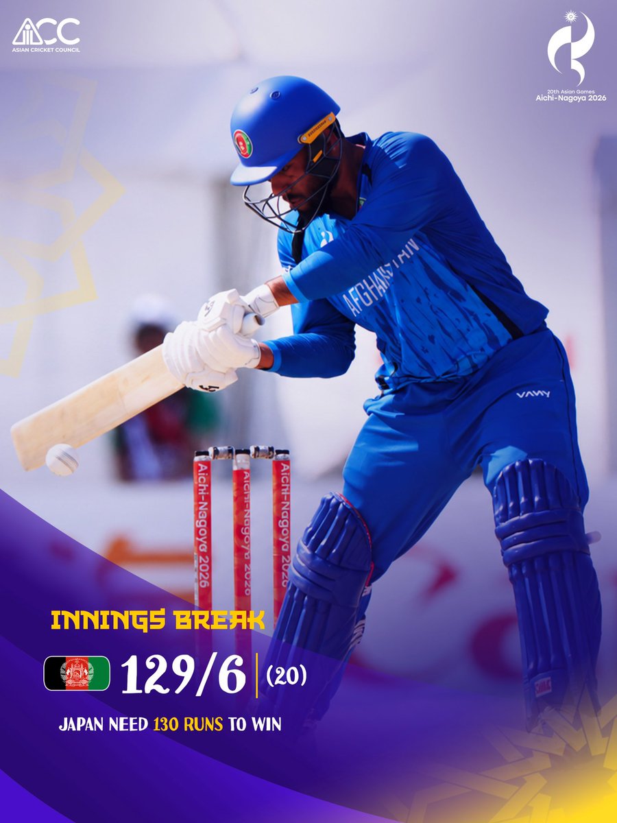 ACCMedia1's tweet photo. The hosts have done a fine job with the ball this morning ~ but the job is far from done. Afghanistan have plenty of spin in their attack and it’ll take a big effort with the bat to chase this down and make history 👊
#AsianGames2026 #AFGvJAP #ACC https://t.co/eAu9khpSD5