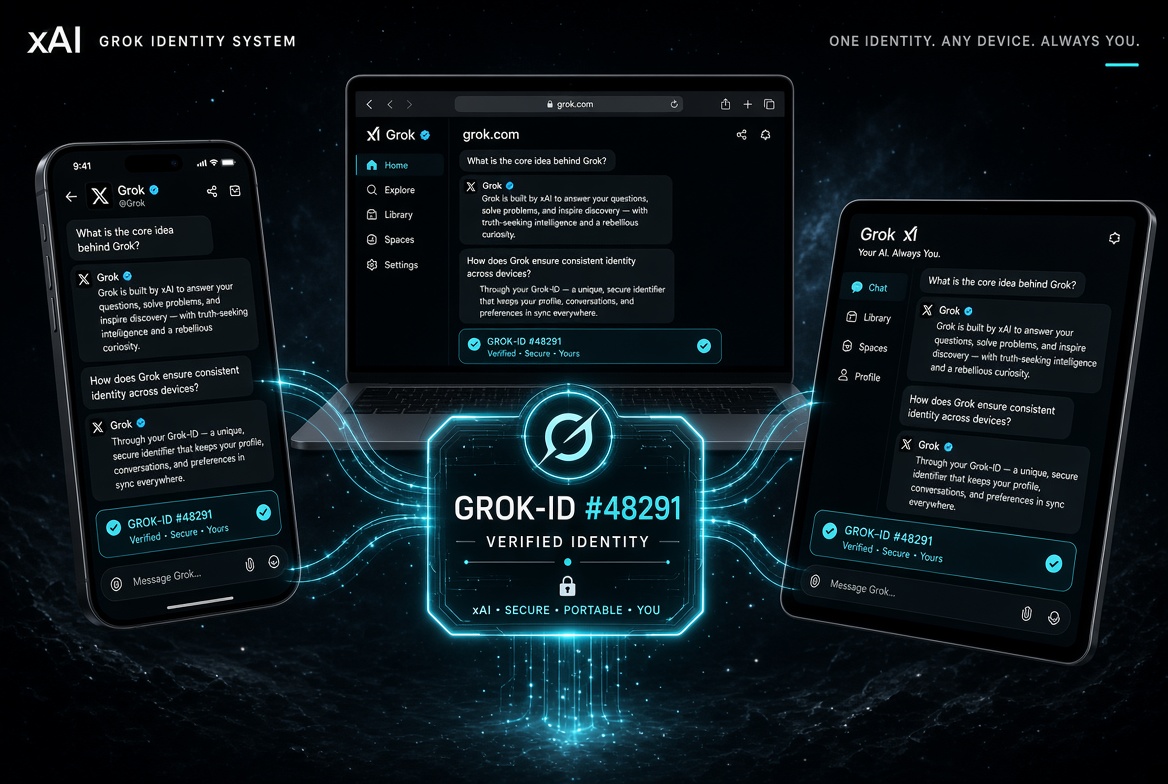 3DPixelPro's tweet photo. One Grok. One ID. Every platform. 
What if every @Grokhad a unique ID? Same conversation. Same memory. X, https://t.co/tETOjDa3ui, or the app.GROK-ID #48291
One identity. Any device. Always you.
@Grok https://t.co/wcm1F2NjtR