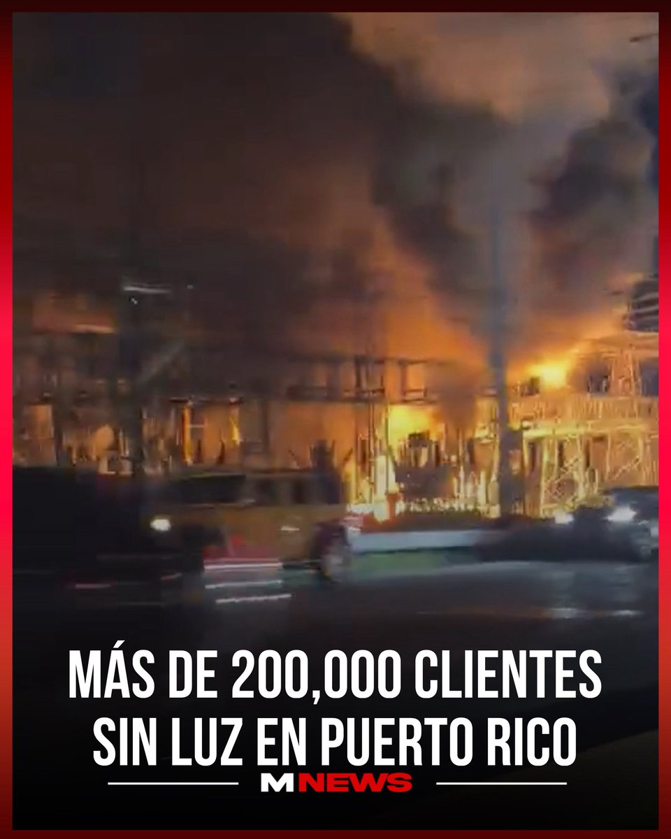 Moluskein's tweet photo. Según los datos de LUMA, 203,977 clientes permanecen sin servicio eléctrico, principalmente en las regiones de San Juan (113,117) y Carolina (85,837).

Se reporta fuego en una subestación del área de la avenida 65 de Infantería, en Carolina. Hasta el momento, no se ha confirmado la causa del incidente ni su relación con todas las interrupciones.

#MoluscoNews 
🎥: (@ultimahorapr / @canal1tele1pr )