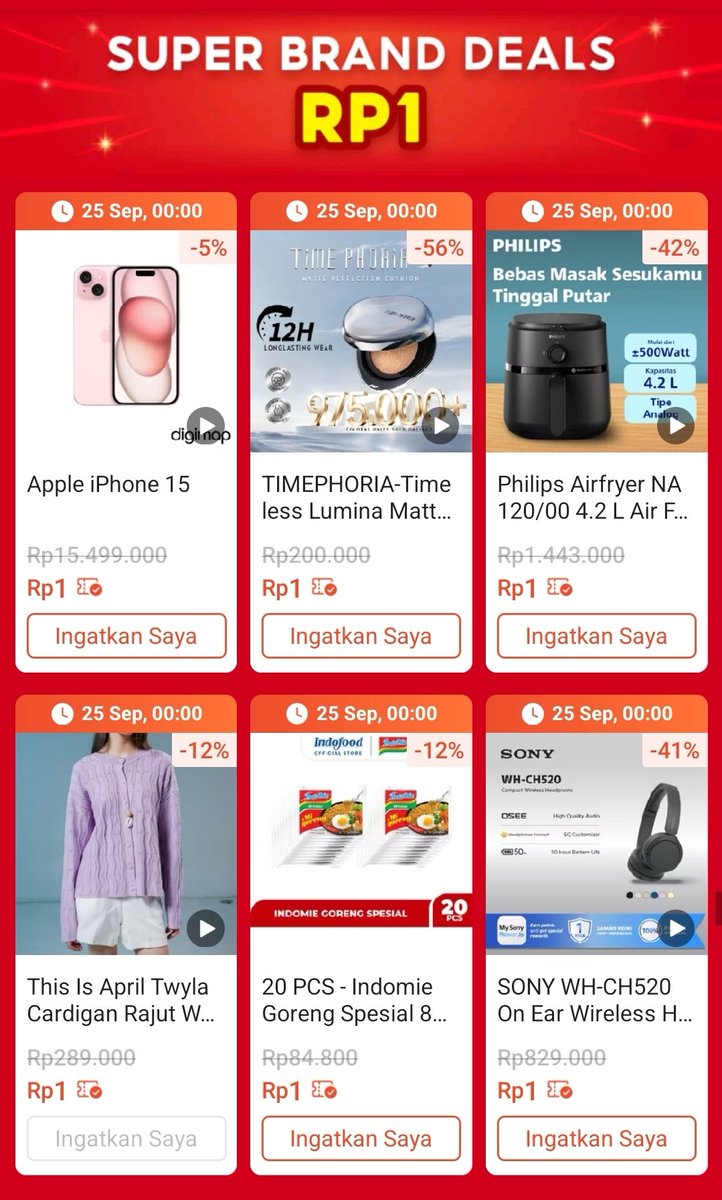 sl0wdussk's tweet photo. SERBU GAJIAN SALE 25 SEPTEMBER‼️

ada flash sale iPhone &amp; produk serba Rp1, brand diskon 50%, voucher Live sampai 75RB

serta ada voucher 99% s.d. 5RB + 99% s.d. 100RB khusus Shopee Mall✨️ 

📌 00.00: SHP1010BRANDDISKON
📌 12.00: PROMOBRANDSHP1010
📌 20.00: BELANJASHPMALL1010 https://t.co/yK72qU7vlx