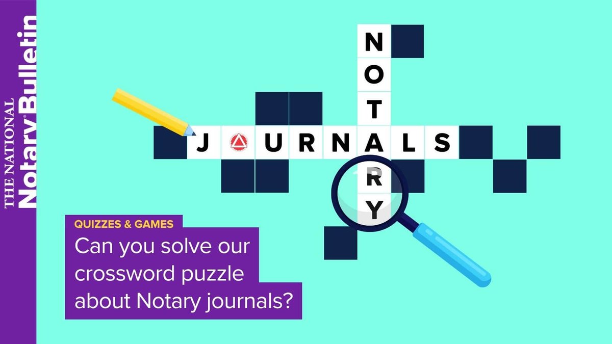 nationalnotary's tweet photo. This month’s puzzle theme is "Notary journals." See if you can complete the entire crossword! https://t.co/ZsEBvLIlQE https://t.co/WiPWHNye9B