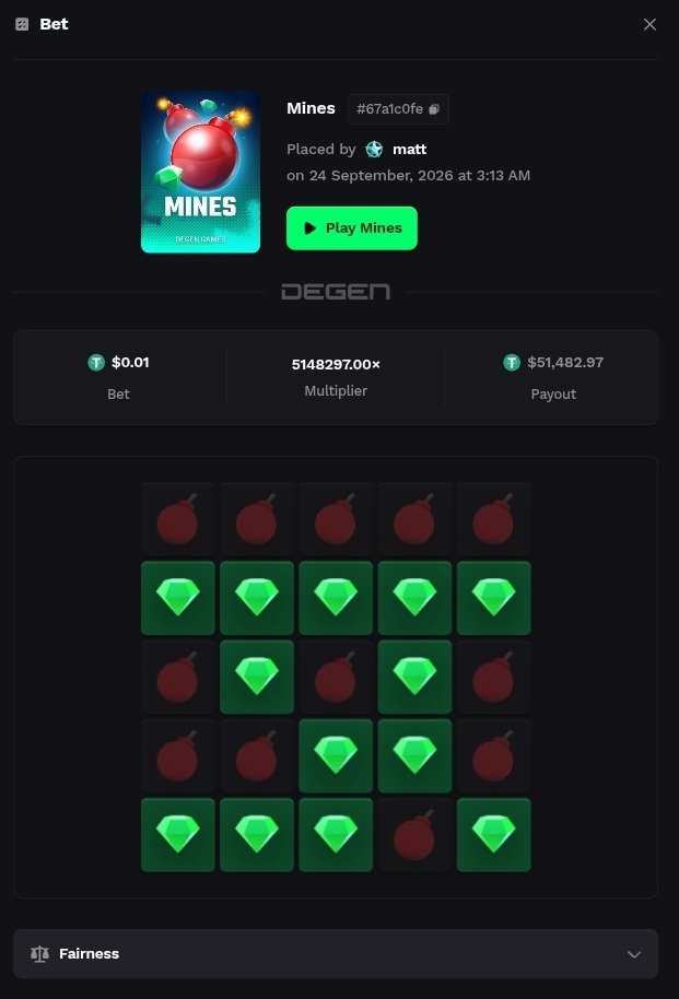 YTMatty0's tweet photo. Degen mines completed✅️ https://t.co/62CUenJDTB