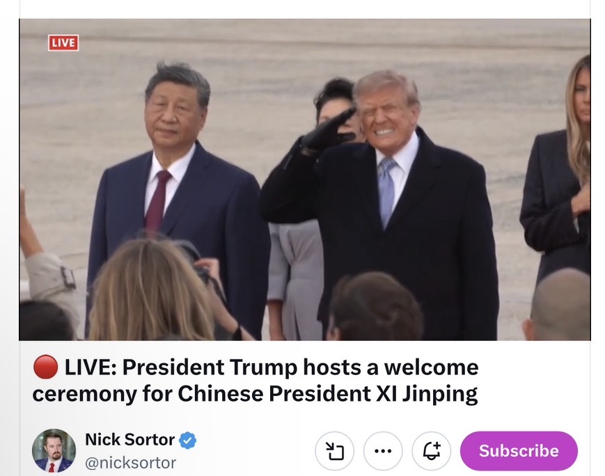 DrLiMengYAN1's tweet photo. Exactly! 
See how President Trump laughed as two B-1 bombers flew overhead!😄
This is exactly the interaction between @POTUS and Xi Jinping that I analyzed in today’s livestream:
“Dr. Yan Talks (Lude Media) - Xi Jinping Stunned! B-1 Bombers Appear Just Moments After He Lands! Trump Smiles as Two Bombers Roar Overhead—The Trump-Xi Summit Drama Begins!”
https://t.co/JEaocBg9Ka