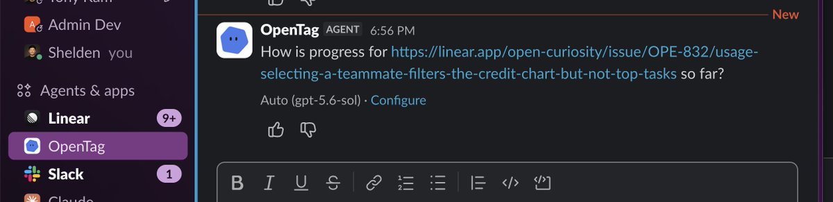 sheldenshi's tweet photo. @opentag can now DM a teammate and follow up for you until the task is complete.

you no longer have to mentally track progress of a delegated task. https://t.co/a1tkhYKBkm