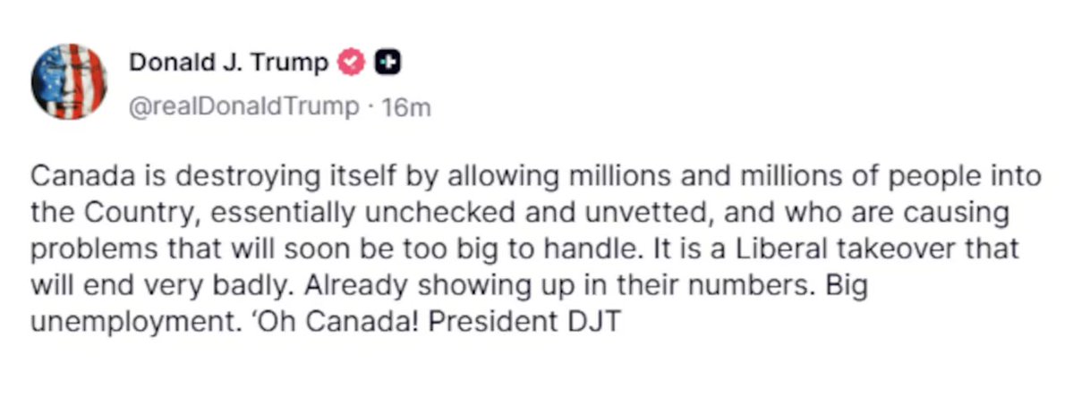 KatKanada_TM's tweet photo. @CTVNews This is the evidence that Trump MIGHT order a "U.S.-led military invasion?" LOL 

The fact that he made a correct statement? "Canada is destroying itself by allowing millions of people into the country unchecked and unvetted." 

Where is the lie? And where is the threat? https://t.co/ekF9z8UNVw