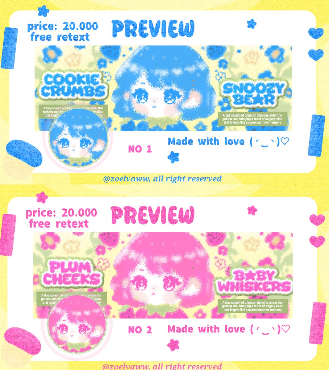 zoelvaww's tweet photo. help rt, thanks! 🩷

haii aku ada 8 rs layout chibi warna-warni harganya hanya 20.000/ea (free retext all teks) layout nya avail bundle wabis. yuk di take layout nya 💗 

#zonauang https://t.co/XcAwJgD6DG