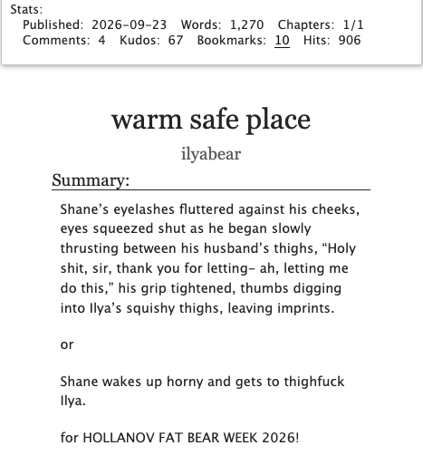 HollnvBearWeek's tweet photo. warm safe place by ilyabear | 1.2k | rated E https://t.co/hgr09UX3GJ https://t.co/8IcAReCGD4