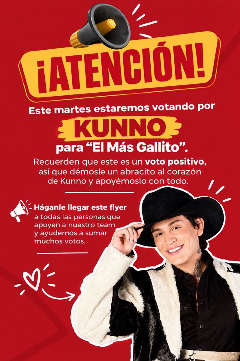 ChangaVlogs's tweet photo. Hoy el Team funados nos unimos para darle votos de “El Más gallito” a Kunno con el fin de mandarle  y hacerle saber que todo está bien! 🔥🔥

ACTÍVENSE QUE ESTÁ VEZ NO PODEMOS PERDER! #LaGranjaVip #LaGranjaVipMx https://t.co/ZpVWEYNqYm