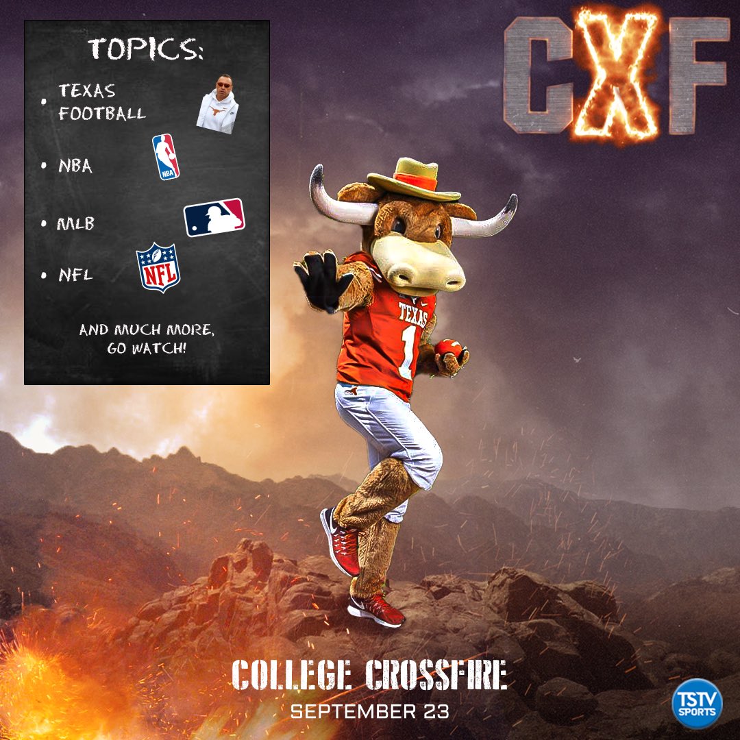 TSTVCXF's tweet photo. Join us as Siddhartha Manobothu defends his title against Penelope Fleming and Nolan Clay as we talk about Texas Football, the NBA, NFL, and much more!

#HookEm | #CXF | @TSTVSports https://t.co/COY9wXpnrJ
