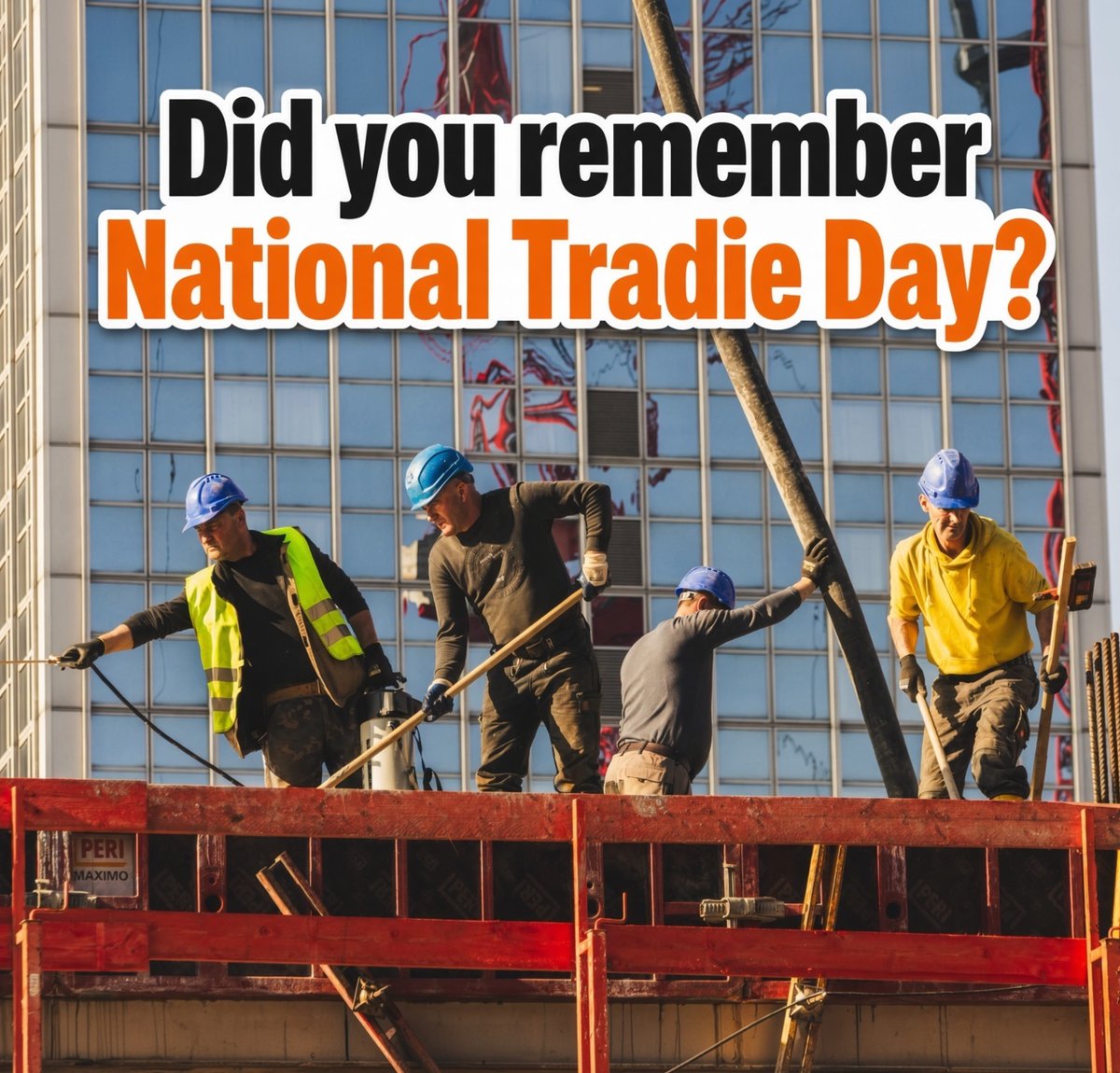 Overrunau's tweet photo. Celebrating the Australians who build our future!
Held on the third Friday in September 
(most recently on September 18, 2026).
Highlights the work of electricians, plumbers, carpenters, bricklayers, and other trades who build homes, communities, and infrastructure. https://t.co/9zni3rP2Nw