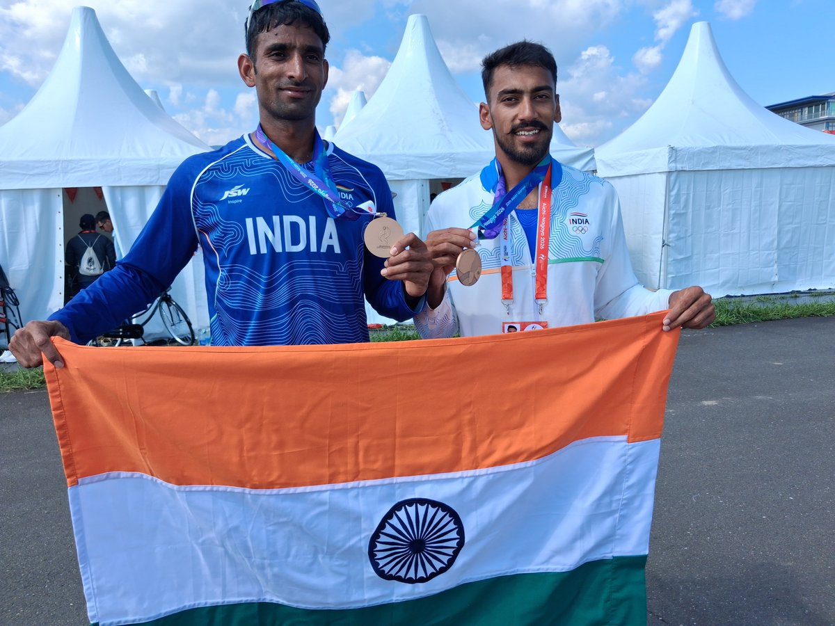 jon_selvaraj's tweet photo. Salman Khan drove an Uber in Delhi, Satnam Singh is the son of a farmer from Punjab. 
Together the two soldiers in the Indian armed forces shook off a disastrous build up to the Games and made history -winning 🇮🇳  first rowing medal at the 2026 Asiad.
"No matter what happens people will remember a Singh and a Khan won India's first Asian Games medal in double sculls," Satnam says.