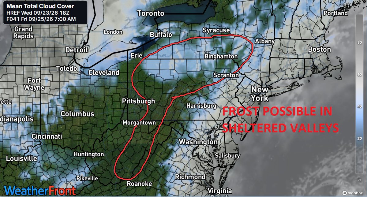 AppalachiaWx's tweet photo. Frost Possible In The Sheltered Valleys of The Central Appalachians On Friday Morning!!!

Weather Update:

An area of low pressure will develop and intensify off the East Coast late this week. Counterclockwise flow around the strengthening cyclone will help to filter dry Canadian air into the region late this week. After a sunny, cool day on Thursday, a chilly night will unfold across the region. Clear skies, light winds, and low dew points will allow temperatures to drop off quickly after sunset. While widespread frost formation is not expected, some of the colder, sheltered valleys from eastern West Virginia through southern New York will have the potential to see some patchy frost early Friday morning. It is possible that some cloud cover may push into southern New York and northern Pennsylvania overnight, limiting the risk of frost in this area. Otherwise, the risk of isolated frost is expected in the highlighted area. 

#PAwx #wvwx #mdwx #NYwx #WeatherUpdate