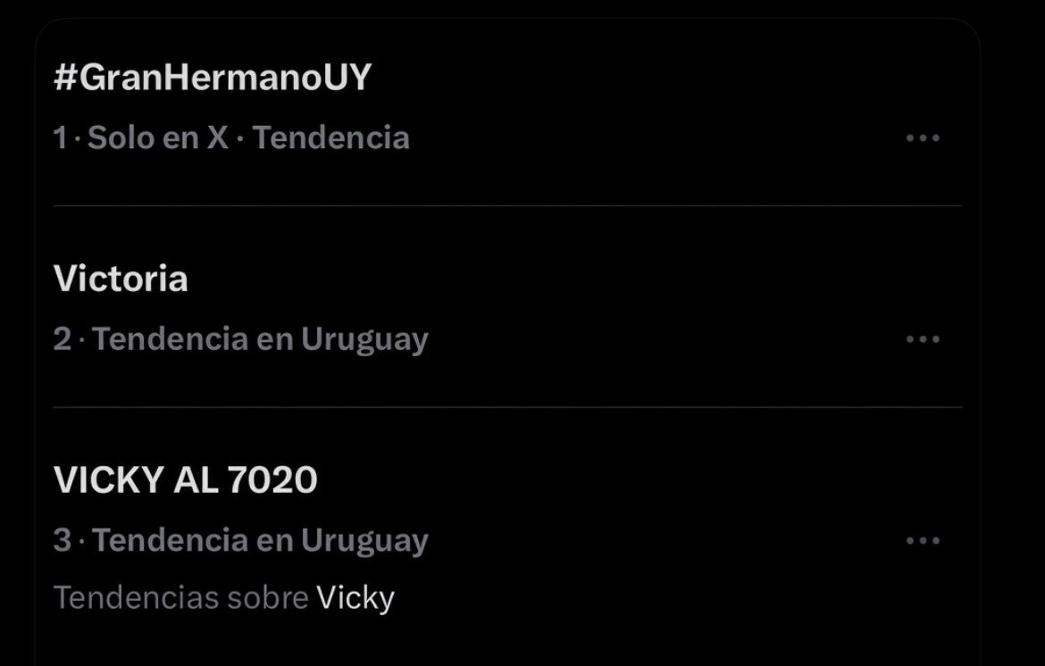 spiderboygh's tweet photo. “VICKY AL 7020” es tendencia numero 3 en uruguay 🇺🇾 #GranHermanoUY https://t.co/t1oMH72QcD