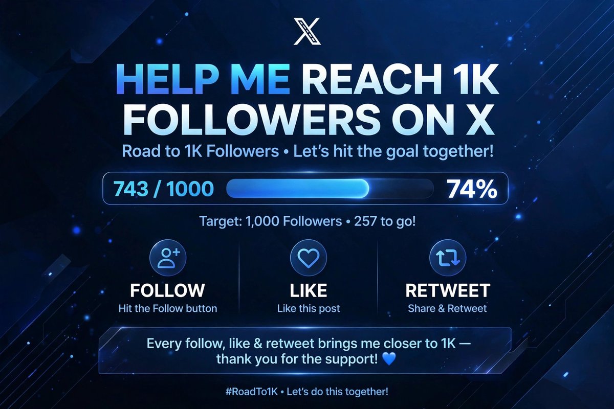Kyorachann's tweet photo. HELP ME REACH 1K ON X! 🚀
Road to 1K - 743/1000 (74%) - only 257 to go!

Every FOLLOW + LIKE + RETWEET counts 💙
Let's hit this goal together!

#RoadTo1K https://t.co/b89GhXavSH