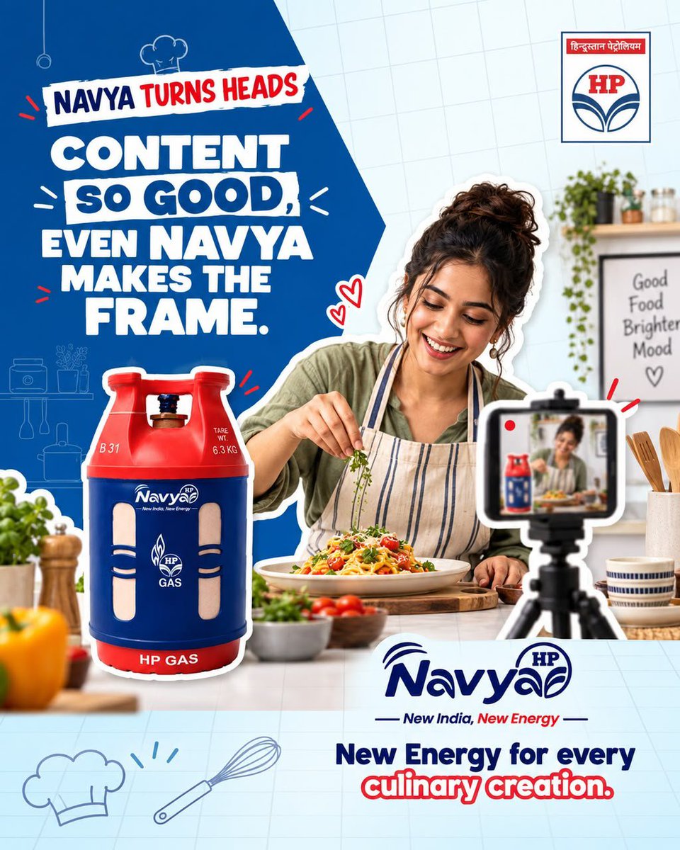 hpgasdelhi's tweet photo. 📸🍝 Content so good, even Navya makes the frame!

With HP Navya, bring New Energy to your kitchen and let your creativity do the talking!
HP Navya | New India. New Energy.
#HPNavya #NavyaTurnsHeads #FoodCreators #HomeChefs #CookingWithNavya #NewIndiaNewEnergy @HPCL @HPGAS_HQO https://t.co/zOZMNx6lHf
