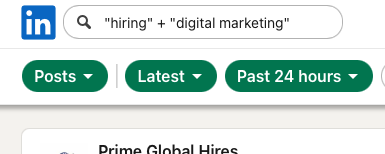 rsngprad's tweet photo. Barangkali lo belum tau

Kalau lo lagi apply kerja, coba manfaatin trik sederhana ini di LinkedIn.

Masuk ke kolom search, terus ketik keyword yang sesuai sama posisi yang lo incer.

Misalnya:

"hiring" + "Digital Marketing"
"looking for" + "copywriter"
"need a" + "video editor"

Abis itu, pindah ke tab Posts supaya yang tampil cuma postingan.

Terus ubah filternya ke Latest dan Past 24 hours.

Kenapa?

Karena lo jadi bisa nemuin postingan fresh dari orang-orang yang memang lagi buka lowongan. Peluang buat dilihat juga biasanya lebih besar dibanding postingan yang udah berhari-hari.

Kalau nemu yang relevan, jangan cuma dibaca. Follow orang atau brand-nya, connect, terus kirim DM.

Gw sebenarnya udah pernah share tips ini beberapa waktu lalu. Tapi gw share lagi karena siapa tau ada yang belum sempat lihat.

Semoga ngebantu, dan semoga cepet dapet kerja yaa