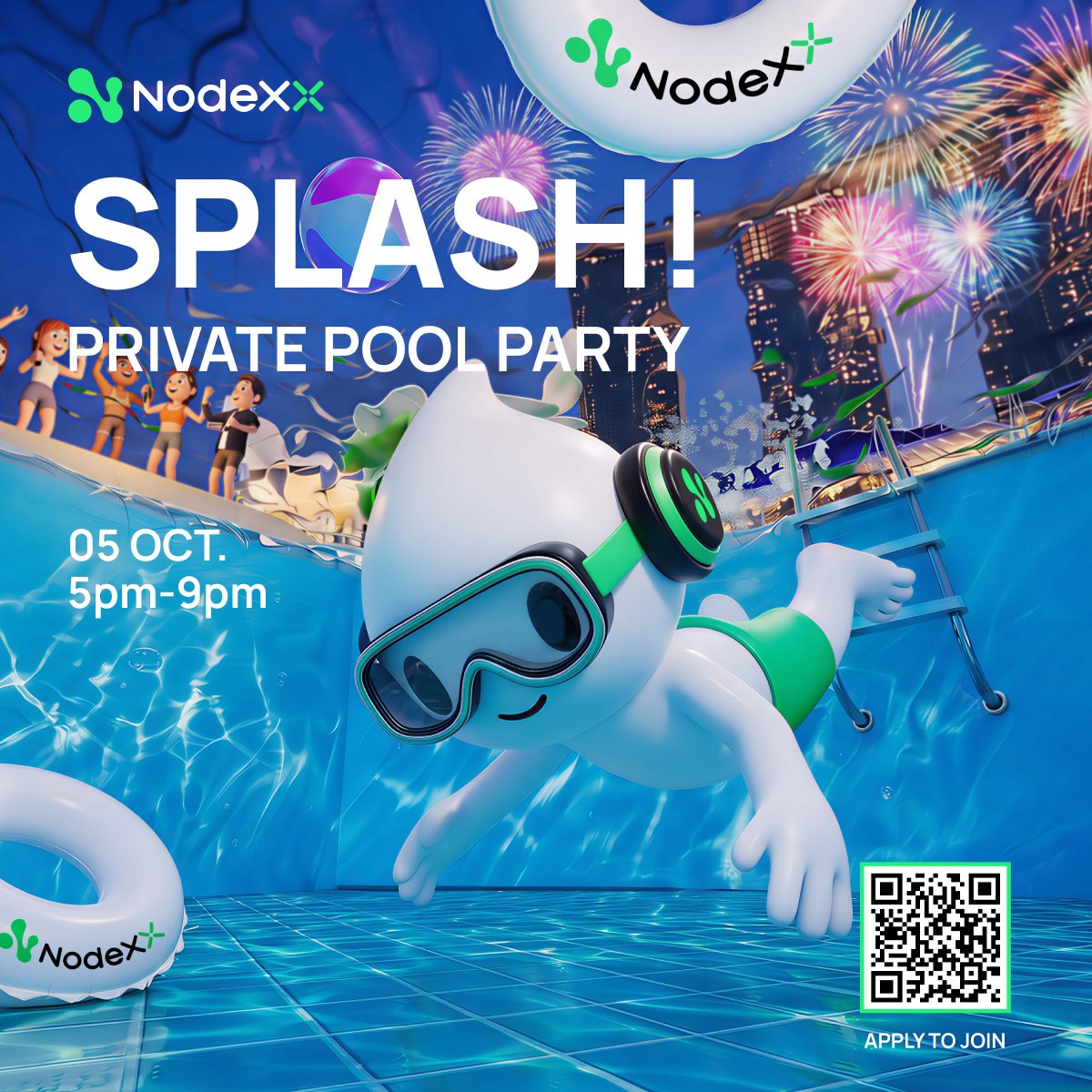 NodeXX_cn's tweet photo. Token2049 见个面？10月的狮城，和Noxy线下面基！🌴

NODEXX「SPLASH!」泳池派对即将开启🥳

与圈内好友举杯畅聊，共度难忘的池畔之夜

美食酒水、趣味互动，还有幸运刮刮乐与现场抽奖，奖品和更多惊喜等你来解锁🎁🎉

📅 2026 年 10 月 5 日
🕔 17:00–21:00（UTC+8）

立即报名参与：https://t.co/ObLTIdJu1c