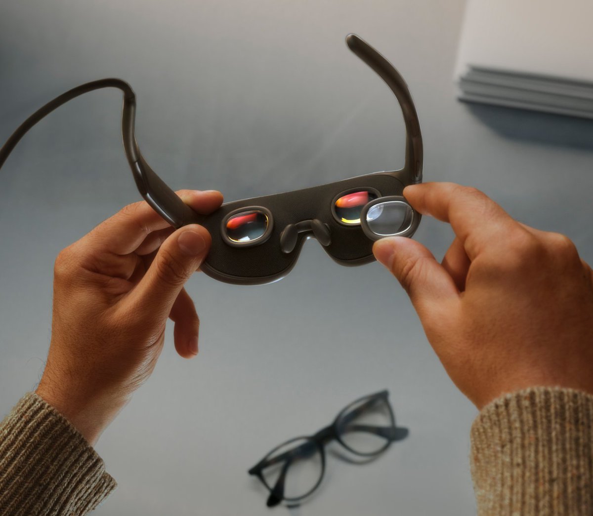 stufflistings's tweet photo. Meta made VR glasses that weigh just 100 grams.

5K micro-OLED display, Dolby Vision + Atmos, 3D movies, 100+ immersive live sports events a year, multi-screen workspace, hand and eye tracking, Xbox Cloud Gaming, hologram calls and up to 3 hours of battery, priced at $1,299.99.

The Meta VR Glasses...
