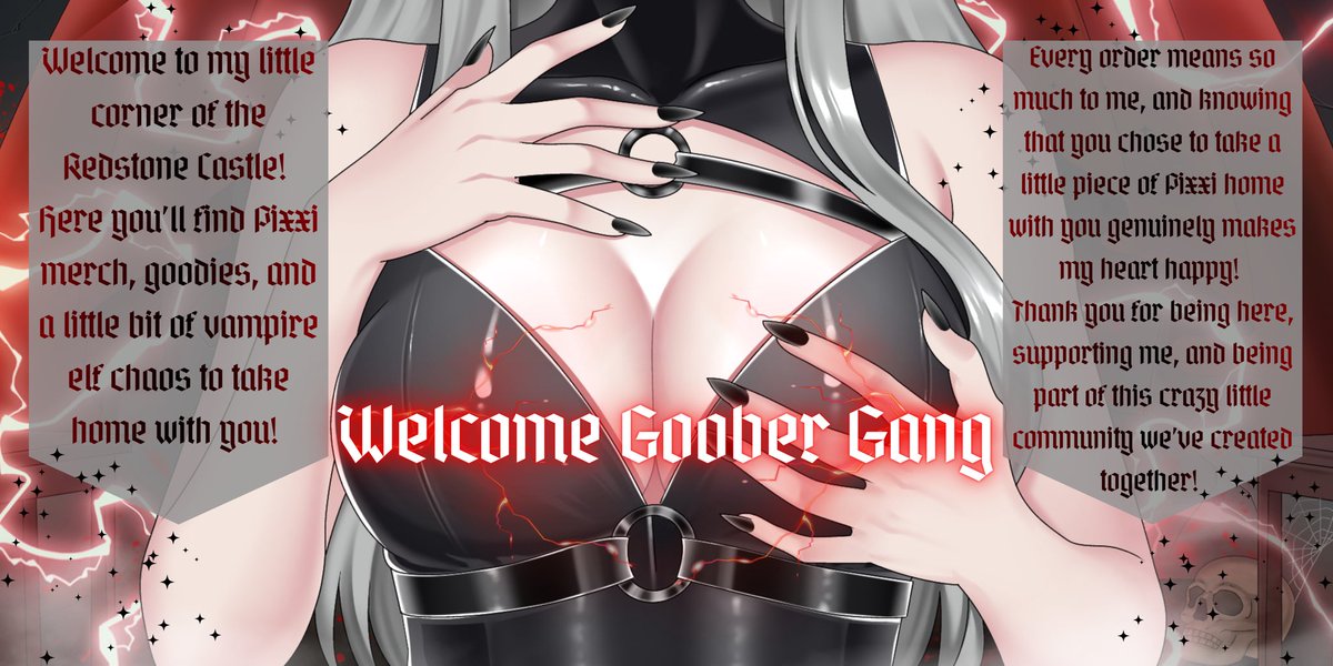soy_pixxi's tweet photo. Pixxi FINALLY has an official MERCH WEBSITE! 🎉🛍️
You can now check out all the Pixxi goodies in one place! The shop is officially OPEN! ⚡
🛒 Go check it out: https://t.co/k28pEqNz1l
Thank you for supporting Pixxi, Stay Goober!🖤
#VTuber #ENVTuber #SponsorMe #TwitchStreamer https://t.co/XFGxzH83lJ