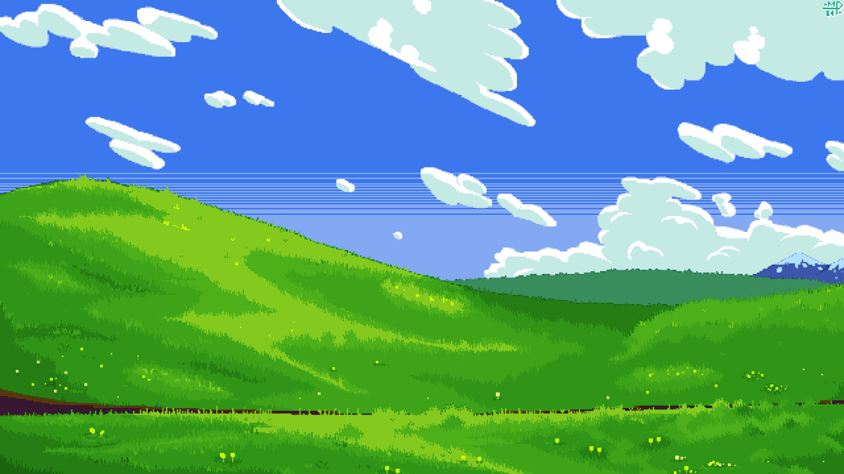maximo_play_64's tweet photo. windows XP background pixelart (remake) https://t.co/Wq2zqjMgrI
