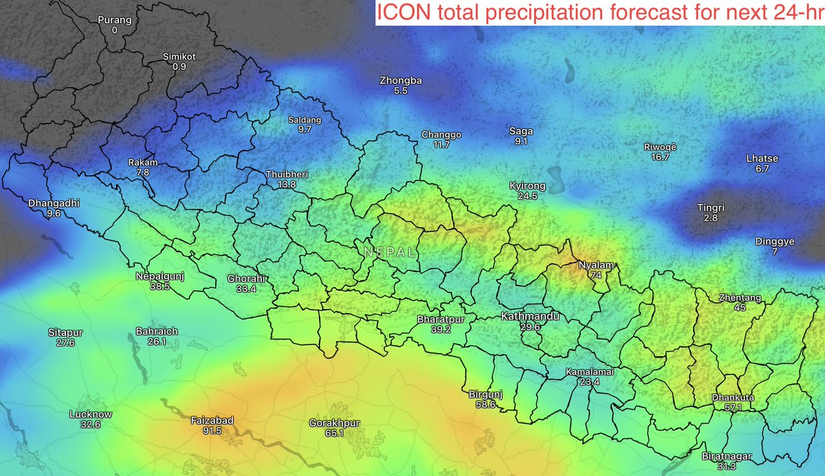 BinodClimate's tweet photo. आज केही स्थानमा भारी वर्षा हुन सक्ने भए पनि व्यापक वा अति भारी वर्षाको सम्भावना न्यून देखिन्छ। राति कतै छोटो समय ठूलो पानी पर्न सक्छ।

हालको पूर्वानुमानअनुसार आज विद्यालय तथा कलेज बन्द गर्नुपर्ने अवस्था देखिँदैन। तर स्थानीय अवस्था र  @DHM_Weather को सूचनालाई प्राथमिकता दिनुहोला। https://t.co/LHLnI881p6