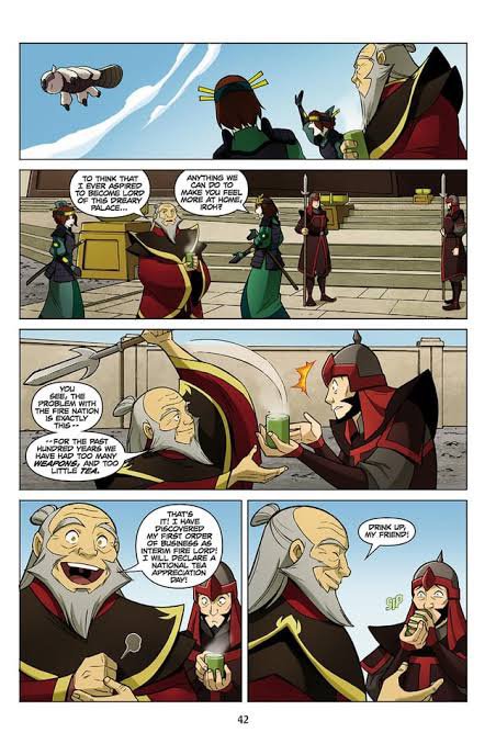 acervotioiroh's tweet photo. 🚨 TW: SPOILERS DOS QUADRINHOS SE AVATAR 🚨

Curiosidade:
Na Trilogia da HQ “The Search” de ATLA, quando Zuko saí da Nação do Fogo em busca de sua mãe, o Tio Iroh se torna senhor do fogo interino, e sua primeira ordem é proclamar o Dia Internacional da Apreciação de Chá. https://t.co/ZPe53O7DQF