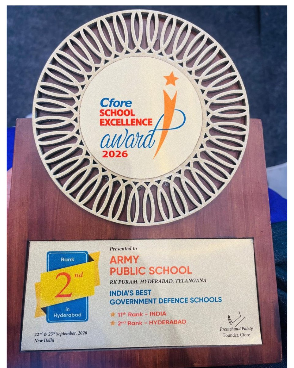 APSRKPURAM's tweet photo. A Moment of Pride!..We’re thrilled to share that our school has been ranked #11 in India and #2 in Hyderabad in the Cfore School Rankings 2026! 🇮🇳✨
Here’s to reaching greater heights together! 🌟
@CForeRankings  @schoolranking2026 @cbseindia29 @schoolsuccess https://t.co/wh3hGZi79S