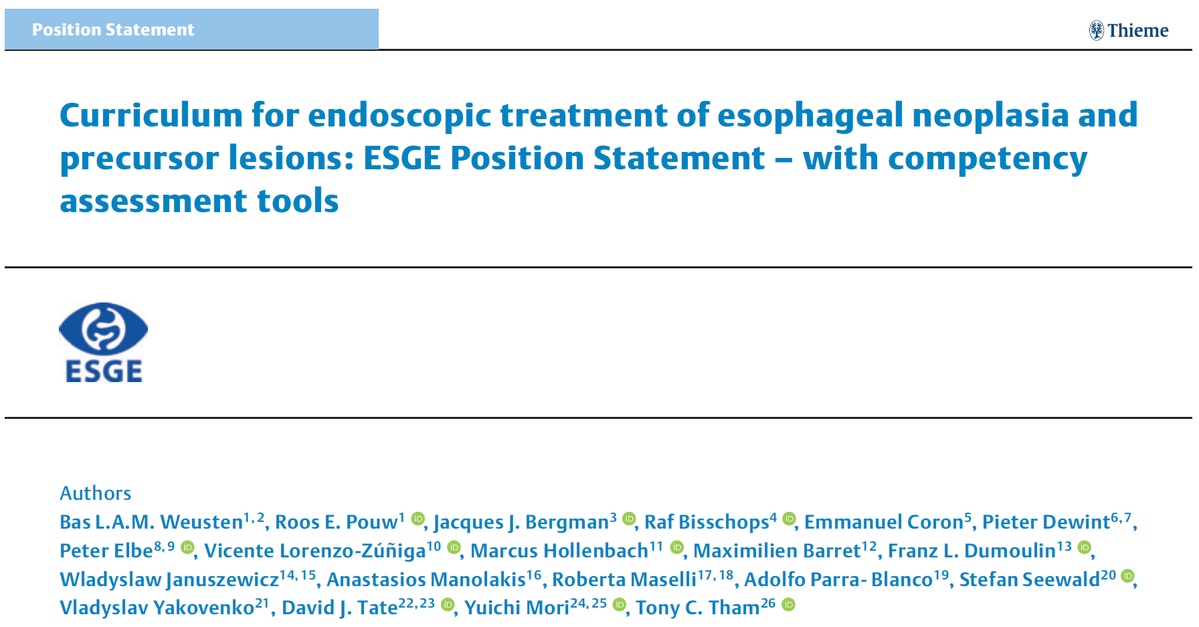 ESGE_news's tweet photo. 🔥🆕 publication in @endoscopyjrnl: Curriculum for endoscopic treatment of esophageal neoplasia and precursor lesions: ESGE Position Statement – with competency assessment tools
 🔗 https://t.co/Uhb2w3LW4Q
 🔖 Bookmark Table 1 containing all agreed Good Practice Statements https://t.co/ry22uIm23J