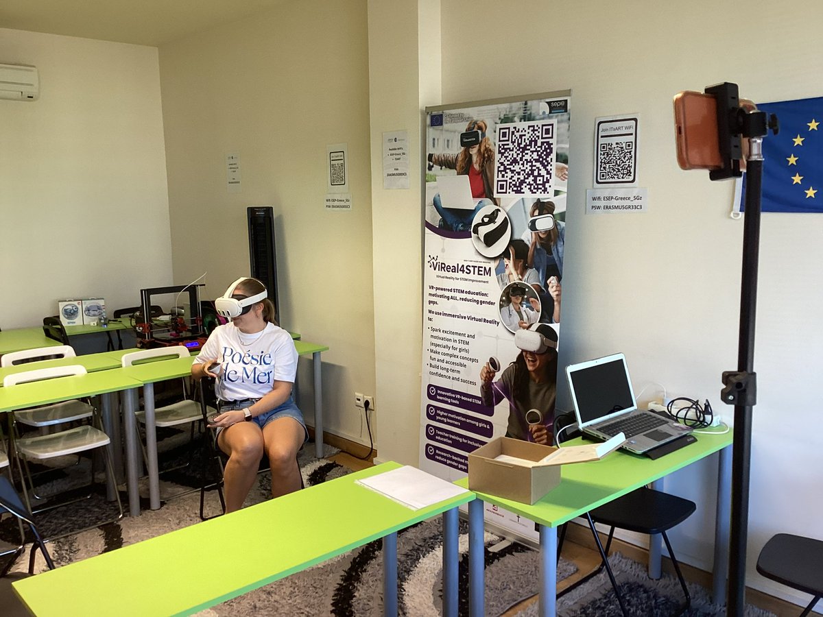 PetrosGeorgiak's tweet photo. Exciting milestone for #ViReal4STEM! 🚀
Testing the final version of our app with a STEAM course participant from Poland. Invaluable feedback on usability, UX, and how EU teachers can bring it into the classroom! 💡

#VR #Erasmus #erasmusplus #womeninscience #stem #euproject https://t.co/ULWxtg3puP