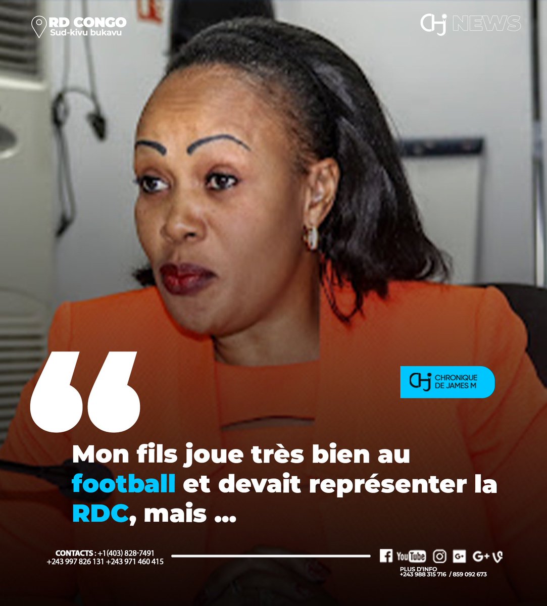 JamesMukeshaba's tweet photo. #RDC🔴| Marie Ange Mushobekwa : “ Mon fils joue très bien au football et devait représenter la RDC. Mais dès que son nom de Likulya Mushobekwa est apparu sur la liste, il a été immédiatement écarté ” a dit L'Ex-Ministre des Droits Humains sous Joseph Kabila.

Suivre 👉🏽 @JamesMukeshaba