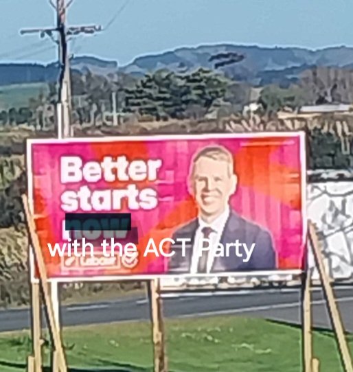 edwardthegoat's tweet photo. This is the liberal commie tool who along with his buddy Ardern, dragged NZ down into the abysmal financial position we are now in.  The Labour party do it every time they are elected and then the National party spend the next four years fixing the mess.  I have 'fixed' his billboard.  @chrisluxonmp @winstonpeters @dbseymour