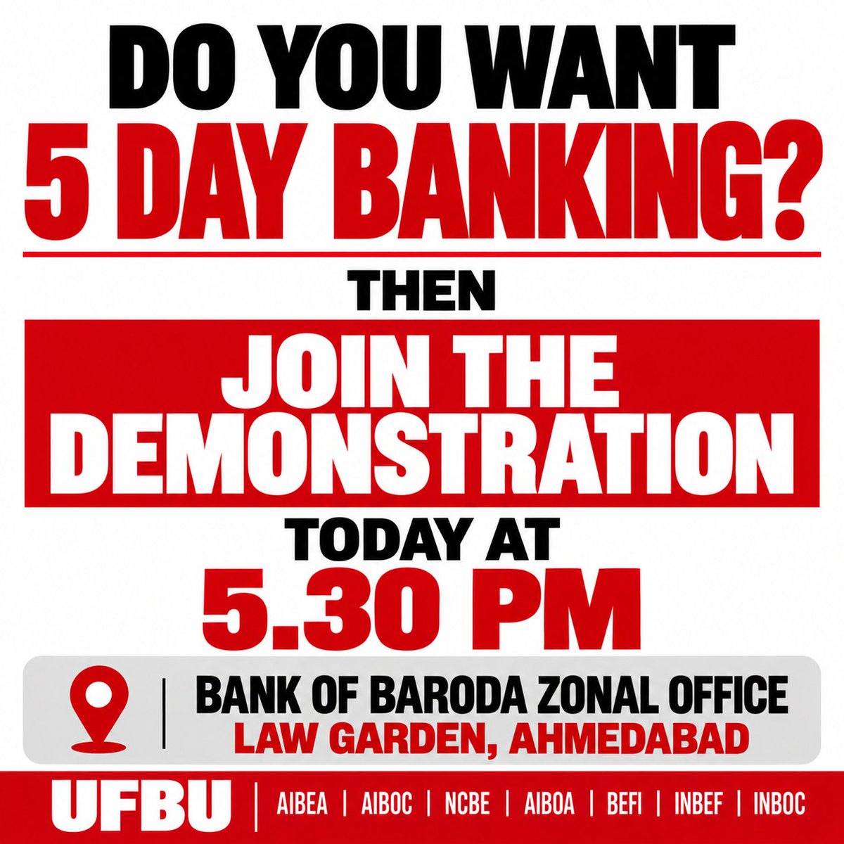PsinghS's tweet photo. Demonstration at Law garden Ahmedabad today 

#5DayBaningNow
#UFBU 
#AIBEA https://t.co/P04gSQnVYn