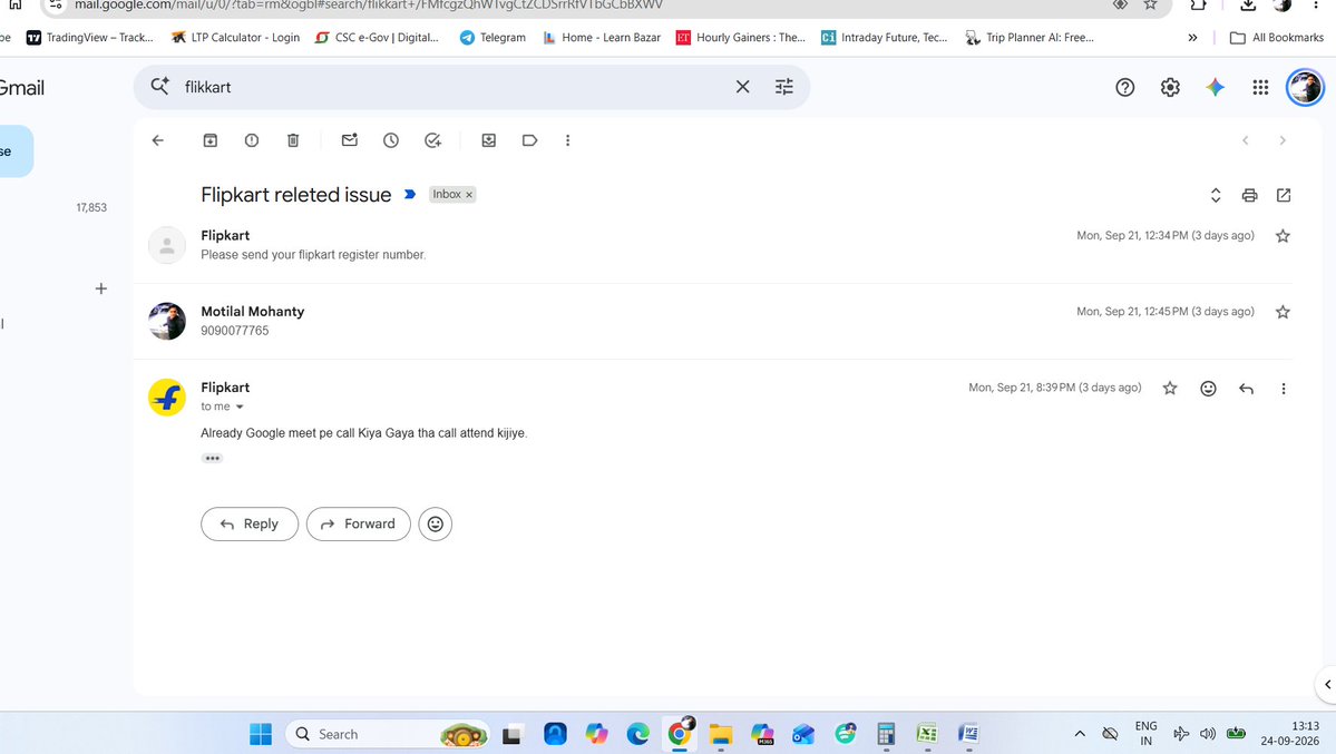MotilalAMC's tweet photo. @flipkartsupport @Flipkart @_Kalyan_K @nch1915 @jagograhakjago  i am getting call from google meet and massage from gmail id stating flipkart complain team .is this you the fraudster or these are extended fraudster like you.  when ll u refund my money? https://t.co/6g2Qfldwty
