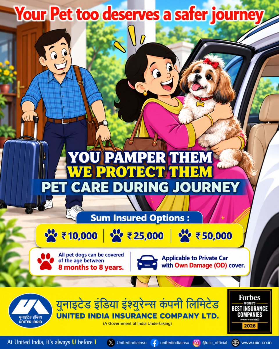 UnitedIndiaInsu's tweet photo. Pet Dog Cover -UIIC ensures your pet too deserves a safer journey
#teamunitedindia #petinsurance #unitedindiainsurancecompany #uiicpolicy https://t.co/BHrPwRsQ3v