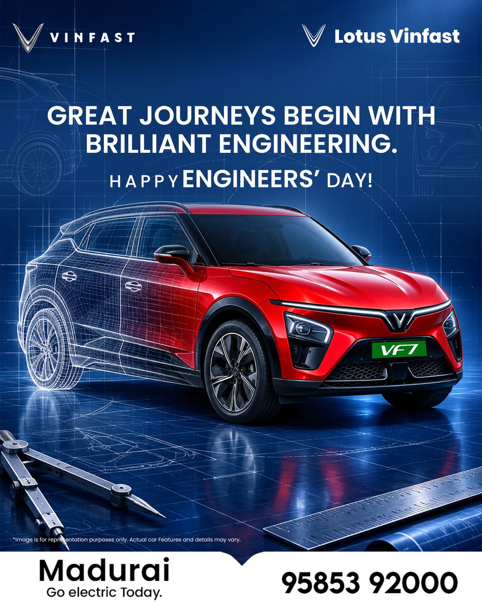 Lotusvinfastmdu's tweet photo. Great Journeys Begin with Brilliant Engineering! ⚡

This Engineers’ Day, we celebrate the minds behind precision, innovation and technology that make every journey better.

📍 Lotus Vinfast Madurai
📞 95853 92000

#EngineersDay #LotusVinFast #VinFast #EngineeringExcellence https://t.co/DugIfekO5U