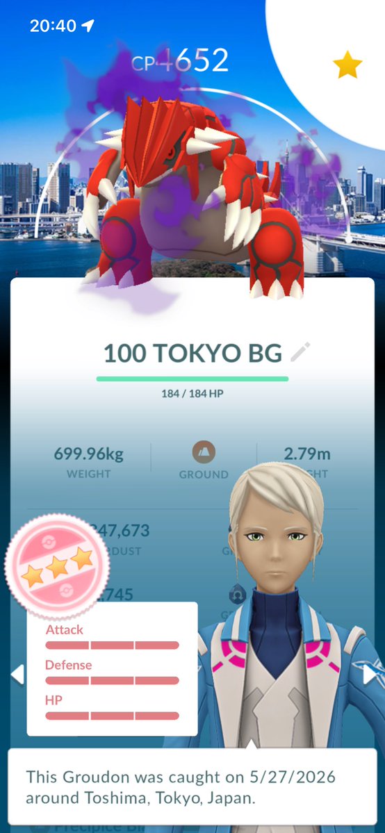 SoliyaPKMN's tweet photo. Groudon Hundo shadow Tokyo BG
#PokemonGo https://t.co/ogwdp9bFHq