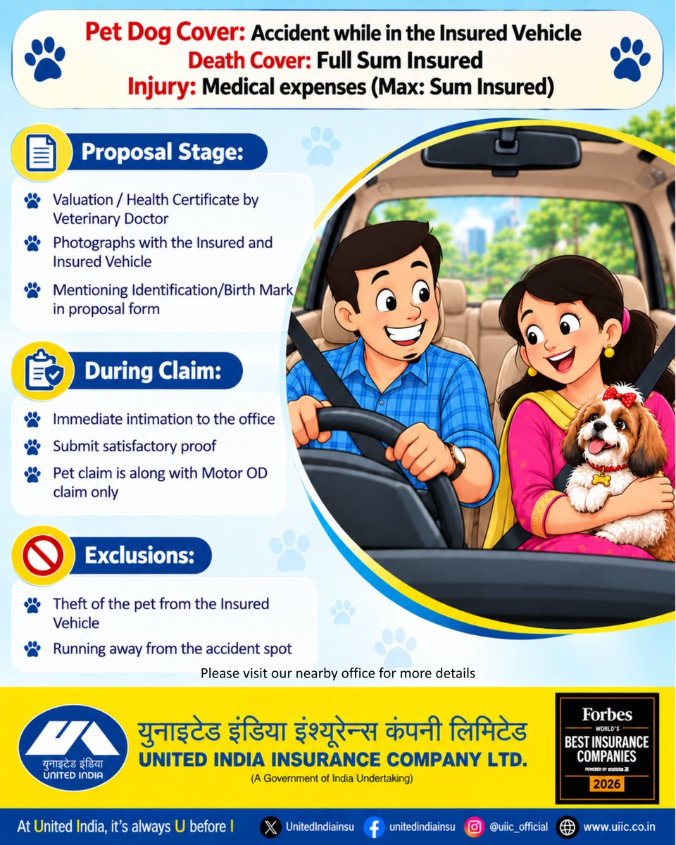 UnitedIndiaInsu's tweet photo. Pet Dog Cover -UIIC ensures your pet too deserves a safer journey
#teamunitedindia #petinsurance #unitedindiainsurancecompany #uiicpolicy https://t.co/BHrPwRsQ3v