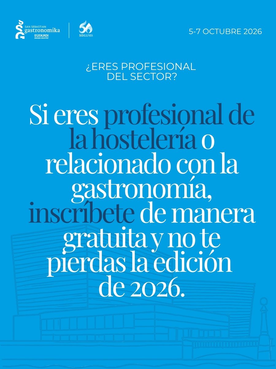 ssgastronomika's tweet photo. 🎟️ Gastronomika 2026 abre la inscripción gratuita para profesionales de la hostelería como Visitantes de Feria.
Una oportunidad para descubrir novedades, conectar con el sector y vivir la gastronomía.
👉 ¡Inscríbete! https://t.co/SWdMgEhj1W
#SSG26 https://t.co/EmM74LIHFL