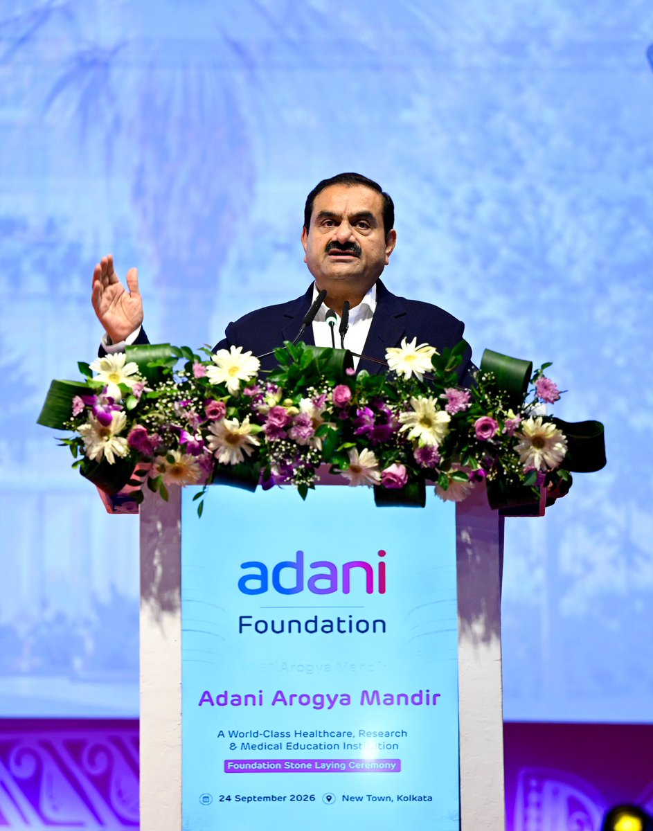 gautam_adani's tweet photo. A very special day for me in Kolkata.

Grateful to Hon’ble Chief Minister @SuvenduWB for gracing the occasion as we mark the beginning of the Adani Arogya Mandir.

This 2,000-bed, not-for-profit hospital, will be built around a modern medical college, advanced research and care facilities and the use of technology and digital health to shape the future of medicine in Bengal.

For us, the Adani Arogya Mandir is part of a much larger commitment to Bengal to build world-class physical and digital infrastructure while helping preserve the extraordinary cultural heritage that gives this land its unique identity.

বাংলা জাগবে। বাংলা এগোবে।