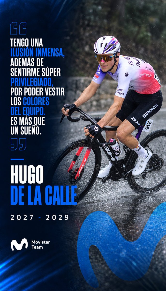 Movistar_Team's tweet photo. 🚀 ¡Hugo de la Calle, nuevo fichaje del Movistar Team!

💙 A sus 22 años, Hugo llega a nuestro equipo tras mostrar una progresión constante tanto en vueltas por etapas como en clásicas.

🏠 ¡Bienvenido a tu nueva casa!

🔗 https://t.co/lCxPwUGY3b

#RodamosJuntos | @movistar_es https://t.co/FwtQREEyyi