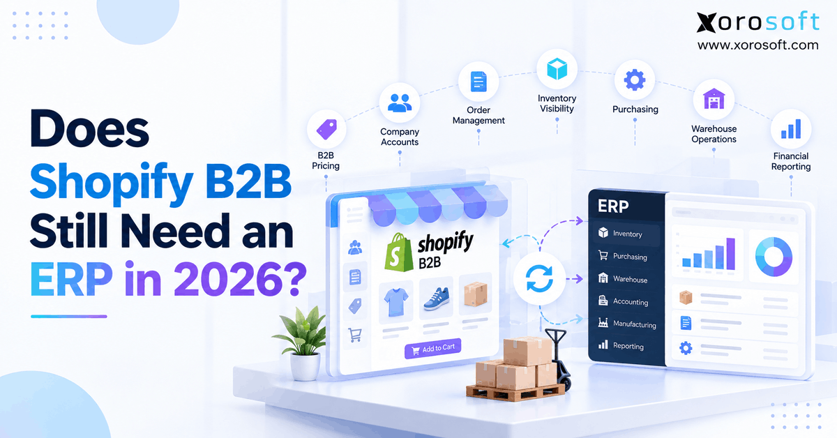 Xorosoft's tweet photo. Shopify B2B can handle more in 2026 but growth changes the question.
When inventory, purchasing, finance & fulfillment span systems, ERP can become the cleaner operating layer. โ๏ธ
Full breakdown: https://t.co/xKmdwtTK1I
#ShopifyB2B #ERP #EcommerceOperations https://t.co/khTN046XDo
