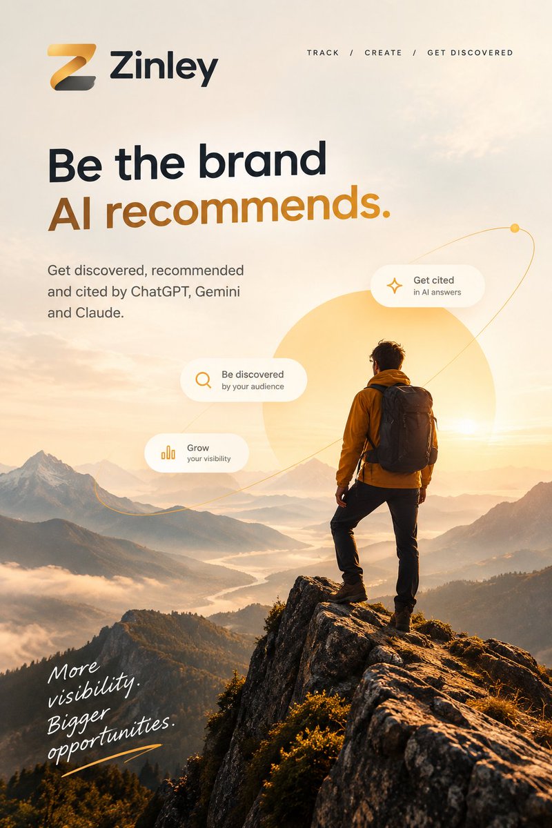 zinleyOg's tweet photo. AI is becoming the new discovery engine.
Zinley helps your brand get discovered, recommended, and cited across ChatGPT, Gemini, and Claude.
More visibility. Bigger opportunities. 🚀
#AI #AIMarketing #SEO #SaaS #Zinley https://t.co/1QNn3hytQl